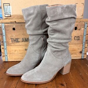 Joie Grey Suede Slouchy Mid Calf Boots Pointed Toe Block Heel Womens‎ Size 8